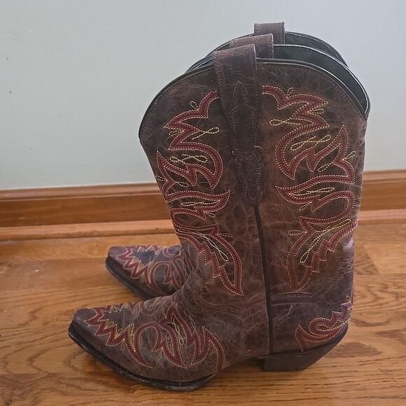French's Western 12" Cowboy Boots 1100 Brown Embroidered Leather Women's Sz 9.5M - Picture 5 of 12